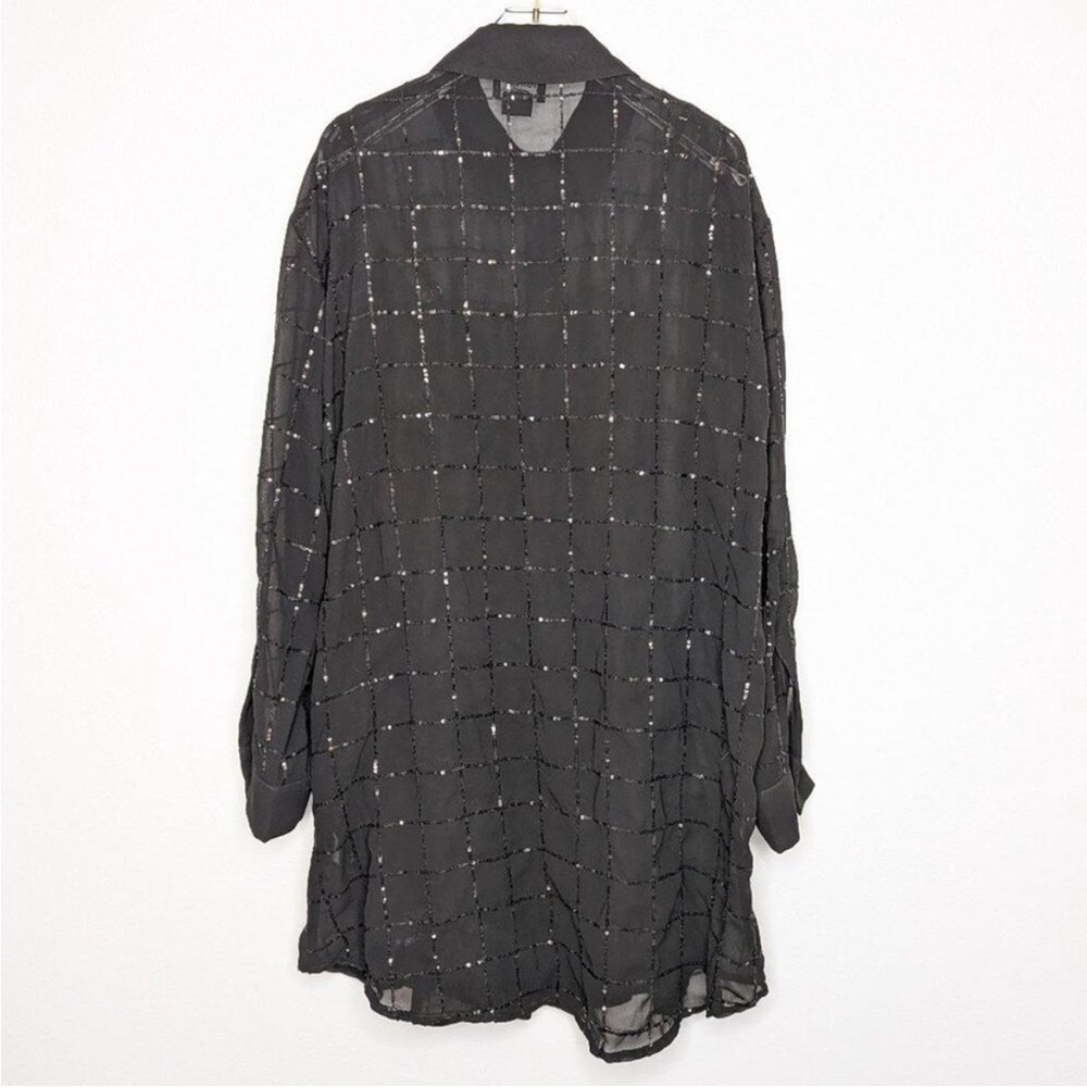 Anthropologie Rinku Dalamal Black Sequin Shirt Dress Long Sleeve Sheer Button Up - Picture 3 of 11
